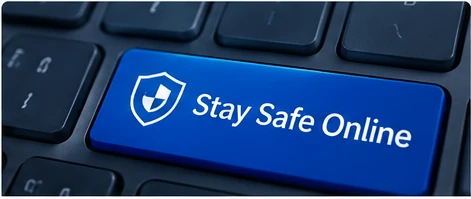Computer keyboard with a stay safe online security message